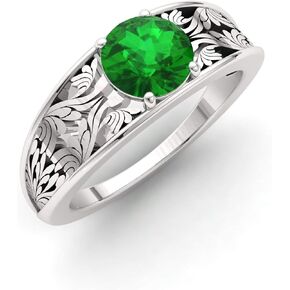 Diamondere Natural and Certified Emerald Wedding Ring in 14k White Gold | 0.65 Carat Solitaire Ring for Mens, US Size 4 to 9