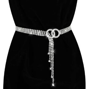 Andibro Rhinestone Waist Belt for Women, Crystal Waist Chain Belt Adjustable Diamond O-Ring Waistband Belt for Jeans Dresses