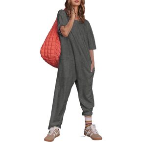 DEEP SELF Women's Causal Summer Jumpsuits Short Sleeve Loose Onesie Tee Rompers Oversized Baggy Overalls with Pockets