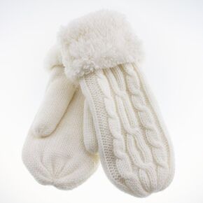 GlovesDEPO Women Knitted Mittens Gloves Warmest Double-layer Inner Boa For 5 Finger Melange