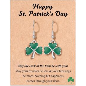 FYUKISS St Patricks Day Earrings for Women Girls with Design Cards, Shamrock Earrings Ornaments, Irish Green Clover Horseshoe Drop Earrings Jewelry for Irish St Patricks Day Festival Gift