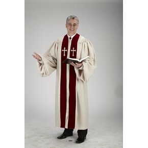 Autom Ivory Pulpit Robe with Burgundy Panels and Gold Embroidery Available in Small, Medium, Large, X-large