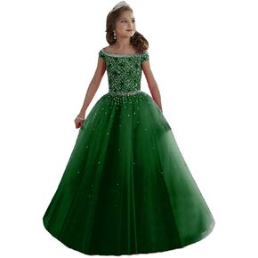 Junguan Girls' Off The Shoulder Pageant Dresses Tulle Aline Princess Prom Dress Formal Ball Gowns