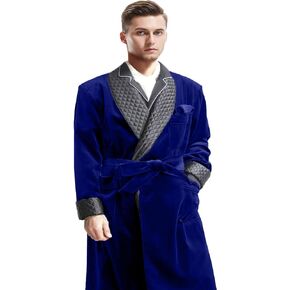 Apornipal Men's Long Velvet Smoking Jacket with Belt Shawl Lapel Smoking Robe Quilted Dressing Gown