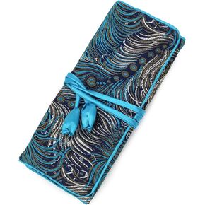 SmilerSmile Jewelry Travel Bag Embroidery Travel Jewelry Organizer with Tie Close Embroidered Flower Jewelry Roll for Women Girls (Bamboo Green)