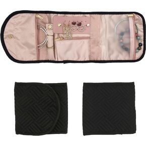 MIAO JIN Small Travel Jewelry Organizer Roll Foldable Jewelry Bag Case for Journey-Rings,Necklace,Earrings,Bracelet Storage Pouch Bag Luggage Accessories for Travel (Black)