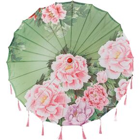 THY COLLECTIBLES Classic Chinese Art Asian Style 33" Silk Parasol Umbrella with Tassels for Wedding Parties, Photography, Costumes, Cosplay, Decoration And Other Events