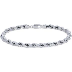Nuragold 10k White Gold 5mm Rope Chain Diamond Cut Bracelet, Real Gold Jewelry for Men Women 7" 7.5" 8" 8.5" 9"