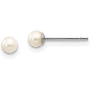 White Round Round Freshwater Cultured Pearl Post Earrings in Real 14k White Gold