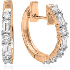 Dazzlingrock Collection 0.45 Carat (ctw) 14K Gold Round & Baguette White Diamond Ladies Huggies Hoop Earrings 1/2 CT