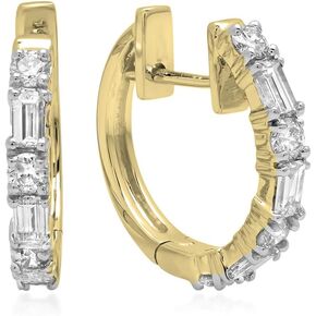 مجموعة Dazzlingrock 0.45 قيراط (ctw) ذهب عيار 14 قيراط دائري وألماس أبيض للسيدات أقراط هجيز دائرية 1/2 قيراط