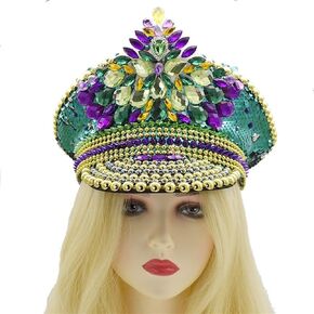 Mardi Gras Sequin Captain Hat Festival Rhinestone Military Hat Carnival Costume Hat Burning Man Hat