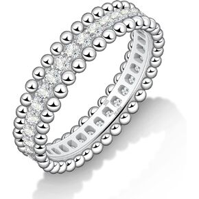 DMSF Moissanite Wedding Band for Women Stackable Full Eternity Ring Wedding Ring 18K White Gold Plated 925 Sterling Silver Round Cut Lab Created Diamond Rings D Color VVS1 Anniversary Ring