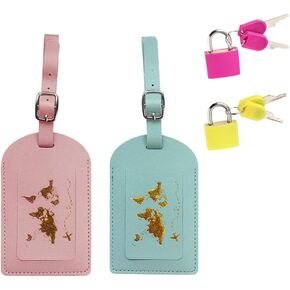 2 Pack Premium Name Tags for Luggage Leather Luggage Travel Bag Tags 2PCS Suitcase Locks with Keys 23mm Coloured Luggage Locks for Suitcases Luggage Gym Locker Bag Rucksack Cabinets School