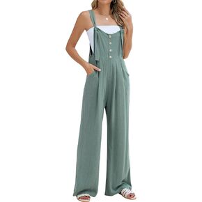 Blooming Jelly Womens Wide Leg Casual Jumpsuits Linen Loose Fit Overalls Flowy Sleeveless Bib Outfits