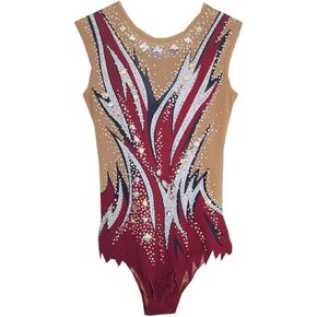 LIUHUO Rhythmic Gymnastics Leotard Red Diamond Pattern Girls Sleeveless Competition Performance