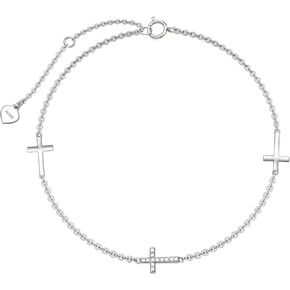 SISGEM 14k Gold Diamond Cross Anklets for Women, Ankle Bracelet Jewelry Comfirmation Gifts for Her, 9.4-11 inch
