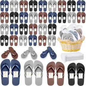 Unittype 48 Pairs Flip Flops Bulk for Wedding Guests Hotel Slippers with Size Cards and Bags for Wedding Beach Pool