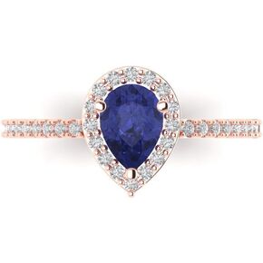 Clara Pucci 1.22ct Pear Cut Solitaire with accent Simulated Blue Tanzanite Engagement Promise Anniversary Bridal Ring 14k Rose Gold
