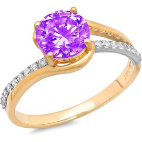 Clara Pucci 1.93 ct Brilliant Round Cut Solitaire Genuine Flawless Natural Purple Amethyst Gemstone Engagement Promise Statement Anniversary Bridal Wedding Accent Ring Solid 18K 2 tone Yellow Gold