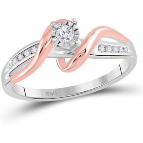 Jewels By Lux 10K White & Rose-tone Gold Round Diamond Solitaire Bridal Wedding Engagement Ring 1/8 Cttw In 4 Prong Setting with natural round shape white diamond