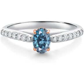 Gem Stone King 925 Silver and 10K Rose Gold Persian Blue Moissanite and White Lab Grown Diamond Engagement Ring For Women (0.63 Cttw, Oval 6X4MM, Gemstone Birthstone, Available In Size 5, 6, 7, 8, 9)