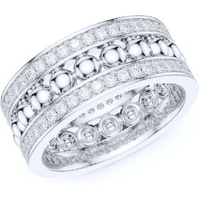 THELANDA Sterling Silver 8mm Unisex Bubbles Balls Simulated Round Diamond or Genuine Moissanite Full Eternity Band Wedding Ring