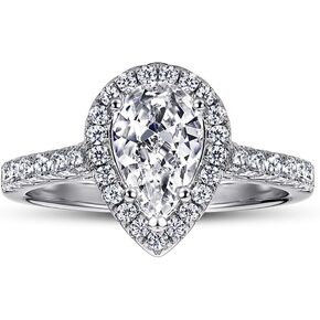 ENDLESSNESS & ETERNITY 2mm 1 Carat Pear Cut Wedding Band CZ Cubic Zirconia Solitaire Tear Drop 14K Gold Plated Half Eternity