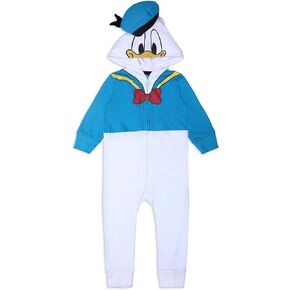 Disney Mickey Mouse Donald Duck or Goofy Boys Coverall Onesie Costume for Newborn, Toddler and Infant – Blue/Orange/Red/Black