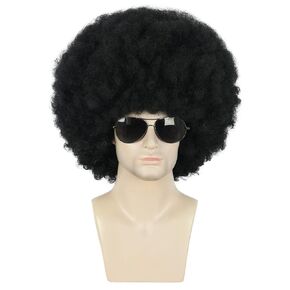 karlery Adult Men Women Afro 70s 80s Curly Black Wig Rocker Party Wig California Halloween Costume Wig