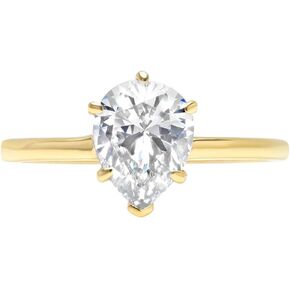 Clara Pucci 1.0 ct Brilliant Pear Cut Solitaire Moissanite Gem 6-Prong Engagement Wedding Bridal Promise Anniversary Ring Solid 18K Yellow Gold for Women
