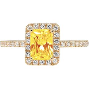 Clara Pucci 1.85ct Brilliant Emerald Cut Solitaire Accent Genuine Flawless Natural Yellow Citrine Gemstone Engagement Promise Anniversary Bridal Wedding Ring Solid 18K Yellow Gold