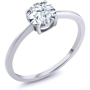 Gem Stone King 10K White Gold White Created Sapphire Solitaire Engagement Ring For Women (1.00 Cttw, Round 6MM, Gemstone September Birthstone, Available in Size 5,6,7,8,9)