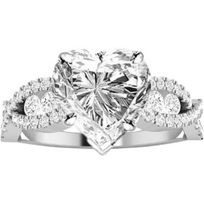 1 Carat 14K White Gold Designer Twisting Eternity Channel Set Four Prong Heart Shape GIA Certified Diamond Engagement Ring (0.5 Ct G Color SI2 Clarity Center Stone)