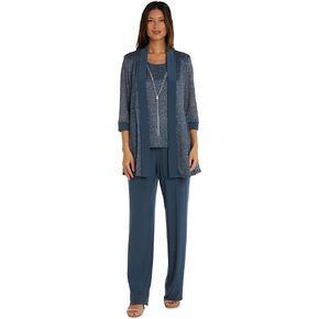 R&M Richards Womens Metallic 2PC Pant Suit Blue 16