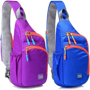 Peicees Small&Small Sling Backpack Waterproof Unisex Shoulder Bag Chest Crossbody Daypack, Pack of 2 Purple&Blue