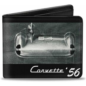 Buckle-Down Men's PU Bifold Wallet-Corvette '56 SS Bumper + Grill Black/Grays/White, Multicolor, 4.0" x 3.5"