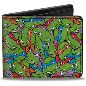 Buckle-Down Nickelodeon Wallet, Bifold, Teenage Mutant Ninja Turtles Faces Stacked Green Multi Color, Vegan Leather