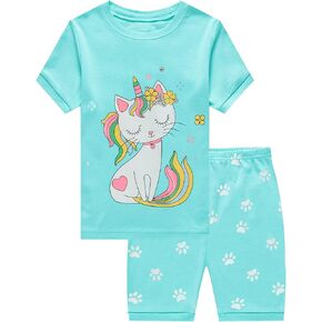 Little Girls Short Pajamas Sets Cotton Cat Sleepwear Toddler Pjs Summer Clothes Kids Bunny Jammies Sets Size 1-7T in Saudi Arabia
