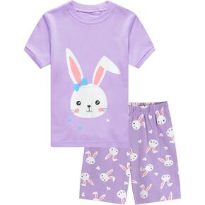 Little Girls Short Pajamas Sets Cotton Cat Sleepwear Toddler Pjs Summer Clothes Kids Bunny Jammies Sets Size 1-7T
