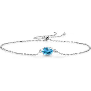 Gem Stone King 18K Gold Plated Sterling Silver Oval 7X5MM Gemstone Birthstone Solitaire Bracelet | Fine Jewelry Birthday Anniversary Mom Wife Lady Bracelet for Women | Fully Adjustable Up to 9 Inch