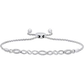 Dazzlingrock Collection 0.10 Carat (ctw) Round White Diamond Ladies Infinity Bolo Bracelet 1/10 CT, Sterling Silver