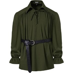 Men's Vintage Ruffled Lace Up Shirts for Vampire Pirate Renaissance Medieval Victorian Gothic Costume Without Belt