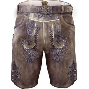Bavarian Traditional Short Leather Trousers Valentin Lederhosen with Belt
