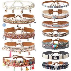 Lyrow 12Pcs Hat Bands for Cowboy Hat Leather Turquoise Beaded Hat Bands Ethnic Western Rural Hat Belts for Women Men Cowgirl