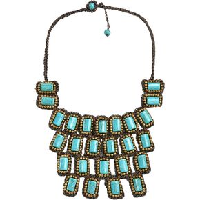 AeraVida Adjustable Classic Turquoise Gemstone Bib Ethnic Tribal Chunky Collar Statement Brass Bright Color Boho Necklace, 18 inch | Available Colors: Turquoise, Red Coral, White Howlite