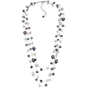 AeraVida Iridescent Elegance Layered Mix of Cultured Black and White Pearls on Silk Thread Statement Necklace