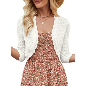 JOKELAMB Women's Bolero Shrug 3/4 Sleeve Cropped Cardigan Knit Sweaters Open Front Casual Elegant Jacket for Dresses