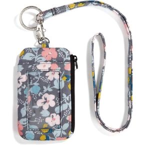 MNGARISTA Zip ID Case Lanyard Wallet, Fashion Lanyard with ID Holder, Signature Cotton Purse with Lanyard