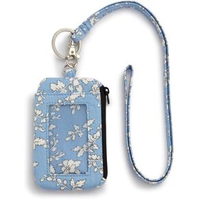 MNGARISTA Zip ID Case Lanyard Wallet, Fashion Lanyard with ID Holder, Signature Cotton Purse with Lanyard
